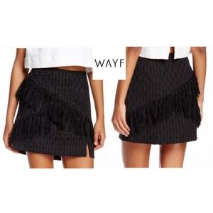 WAYF Black Tassel Brocade Embroidered Mini Skirt